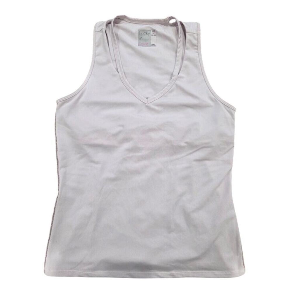 Lucky in Love Core V-Neck Performance Athletic Tank Top Pale Purple Size M 8-10